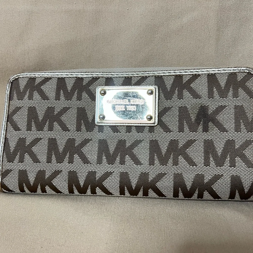 Michael Kors Brown and Cream MK Logo Continental Wallet